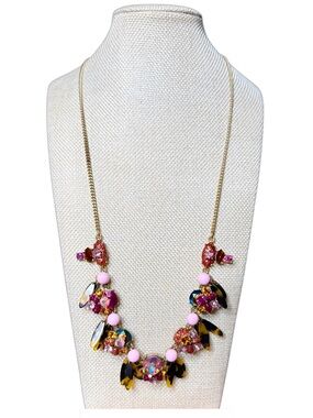 J. Crew Gold-Tone Pink & Multicolor Crystal Bib Necklace